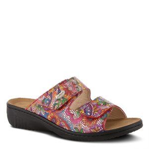 Spring Step Shoe Flexus Bellasa Women's Printed Leather Slide Sandal RED MULTI